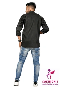 Men's Stylish Full Sleeve Short Kurta - Black